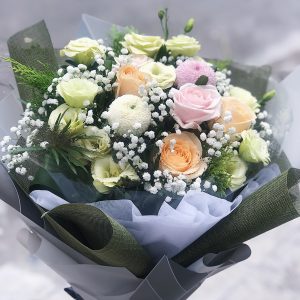 bó hoa hồng nhập khẩu tone xanh lá tặng chúc mừng